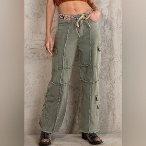 POL Olive Frayed Cargo Pants